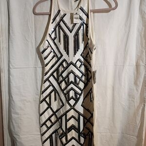 Express White and Black Asymmetrical Sequin Dress